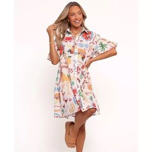 Petal & Pup White Multi-Color Printed Shirt Dress